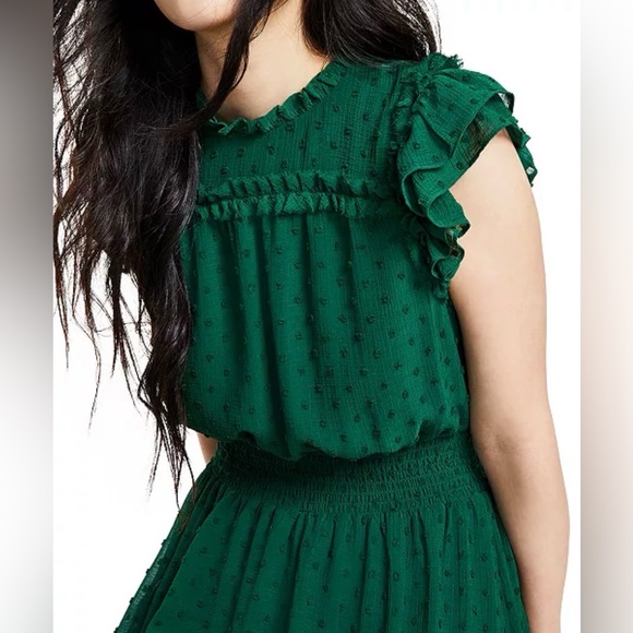 NWT CeCe Women's Green Ruffled Flutter Sleeve Swiss Dot Midi Dress XS sold out - Picture 3 of 8